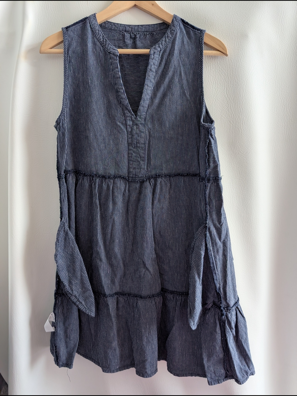 Carve Designs Nellie Linen Blend Blue and White Striped Sleeveless Dress - M - Picture 15 of 15